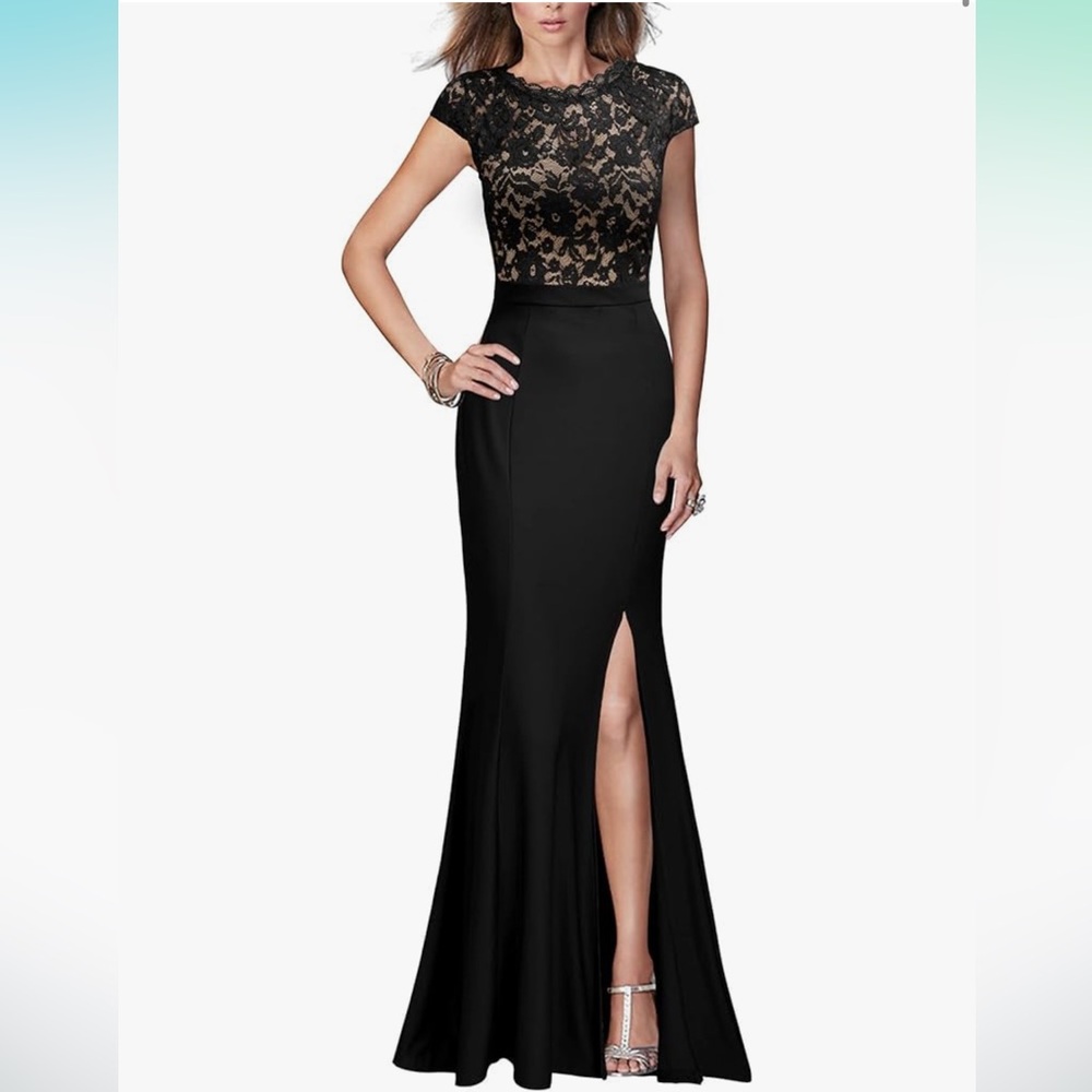 REPHYLLIS Women's Retro Floral Lace Vintage Wedding Maxi Formal Dress - Large
